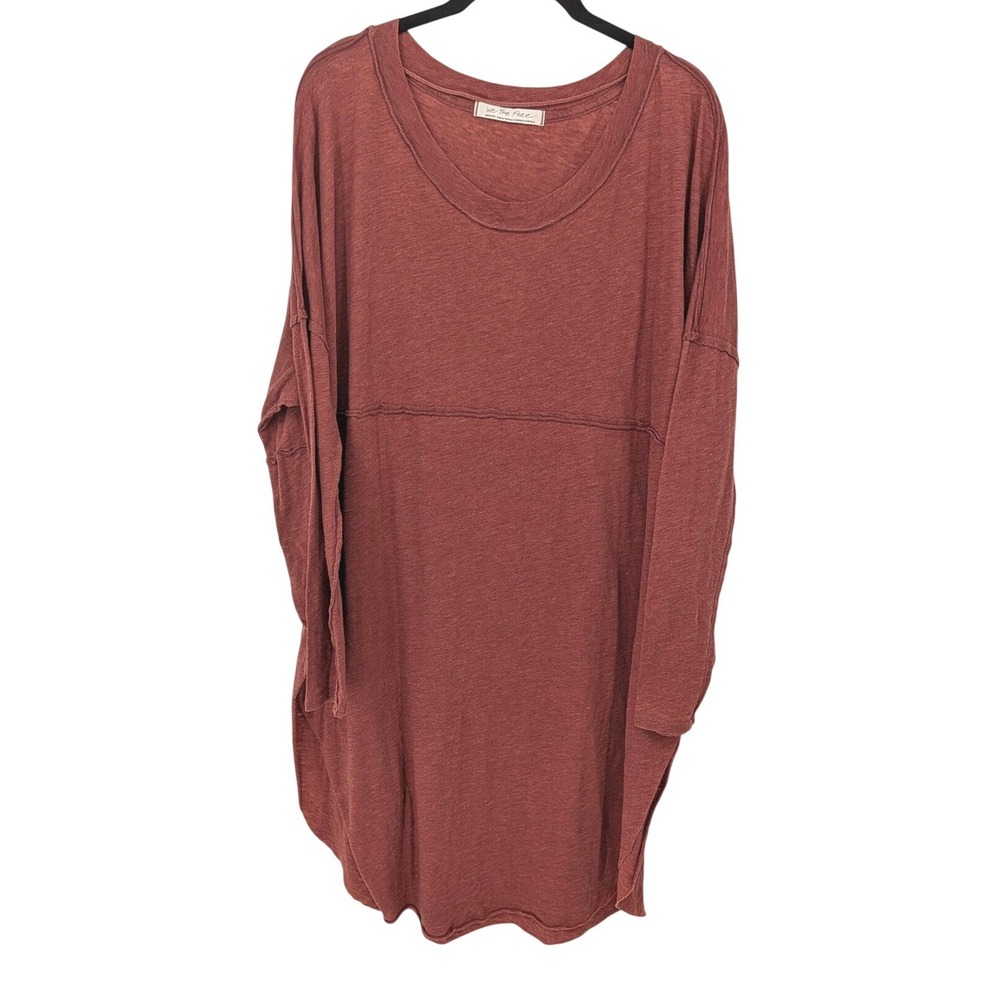We The Free People Tunic Dress Medium Rust Orange Slub Oversized Long Sleeve